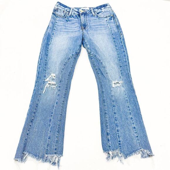 Frame Le Crop Mini Boot Ripped Raw Hem Denim Jeans Masonic Size 26 - Picture 2 of 8